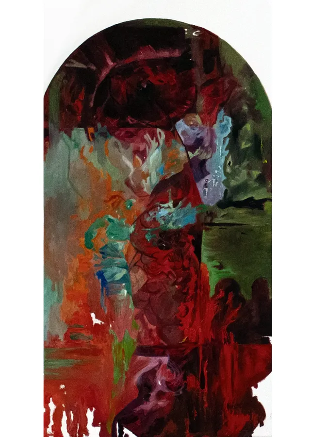 Image of ﻿﻿Et facta est lux by , size: 70x40cm, made of oil on canvas, Painting medium, part of the Malleus Maleficarum series, priced at €450